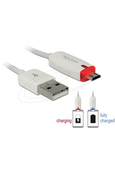 DELOCK Data and power cable USB 2.0-A male>Micro USB-B male LED indication 1m wh