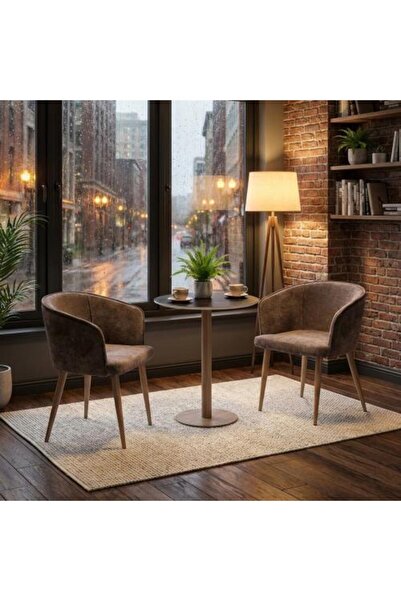 BAITY 2 Ceramic Round Table with 2 Chairs - Brown and Wooden