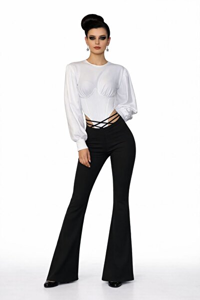 ALYEL NAKER Sweat Bodysuit & Tie-Detail Flare Pants Top & Bottom Set