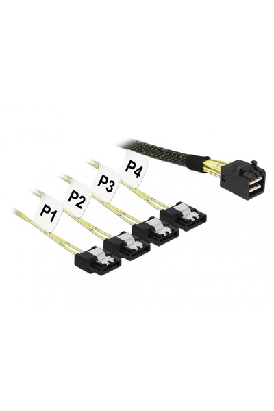 DELOCK Cablu Mini SAS HD SFF-8643 la 4 x SATA 7 pini T-M 1m, 83393