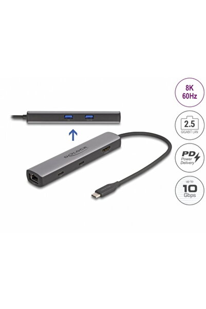 DELOCK Stație de andocare HDMI 8K60Hz/LAN 2.5Gbps/2xUSB-A/2xUSB tip C + PD 10...