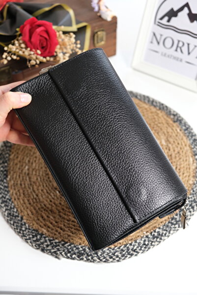 Norvi Leather حقيبة يد رجالية بغطاء من الجلد الطبيعي السحري باللون الأسود الل...