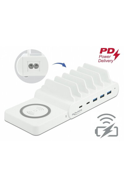 DELOCK Incarcator wireless + 2 x USB Type-C PD + 3 x USB-A 110 W, 41450