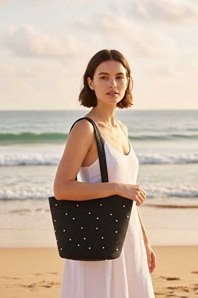 Aware Time Women's Pearl Straw Beach Shoulder Bag