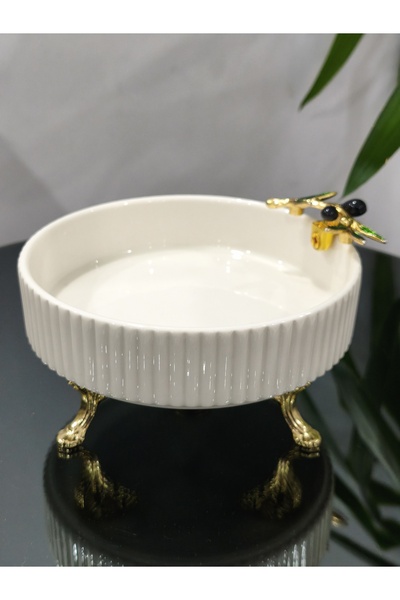 PARILTI HOME COLLECTİON Figured Porcelain with Olive Design, Serving Plate, P...