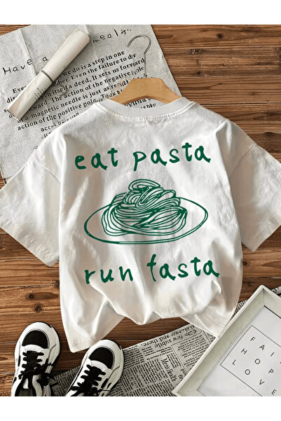 one button Tricou supradimensionat premium cu imprimeu Eat Pasta pe spate
