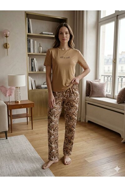 FAMES PİJAMA Summer Short Sleeve Lycra Viscose Combed Cotton Pajama Set