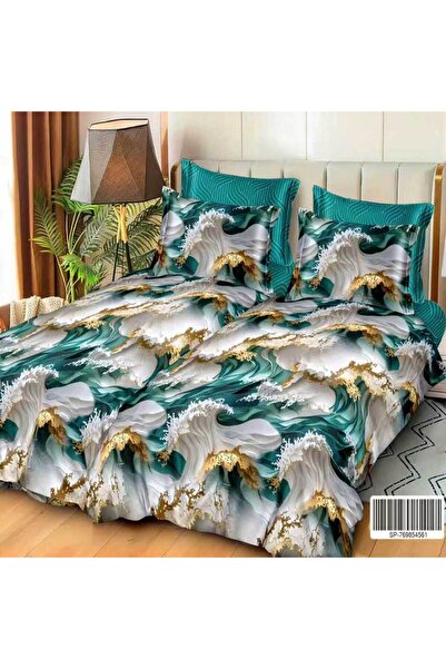 Patul Satin Cotton Linen with 2 Sides, Double Bed, Sulphur, 7 Pieces