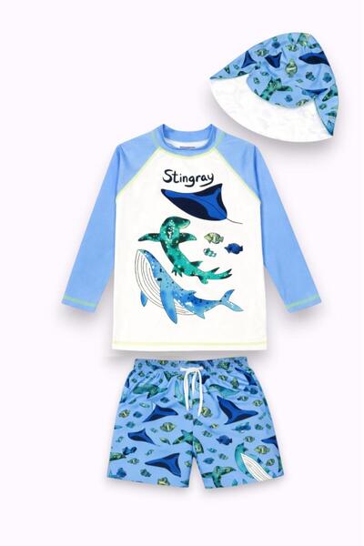 gnygiyim Set de costume de baie cu model, cu șapcă de protecție solară și pan...