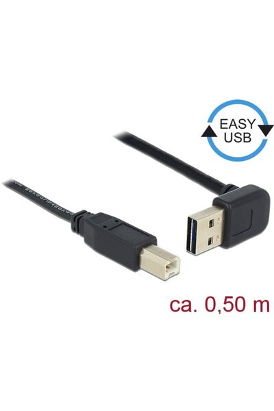 DELOCK Cablu USB AM-BM 2.0 0.5m Negru Unghiular Sus/Jos USB-A Easy-USB