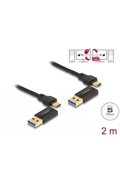 DELOCK Cablu USB type C Data Link + KM Switch 2m, 83014