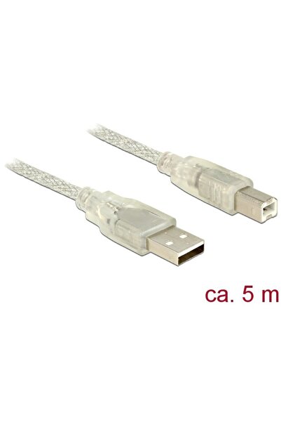 DELOCK Cablu USB 2.0 Tip-A mascul > USB 2.0 Tip-B mascul 5m transparent