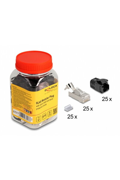 DELOCK Set 25 buc conector RJ45 SFTP Cat.8.1 pentru fir solid + 25 mansoane N...