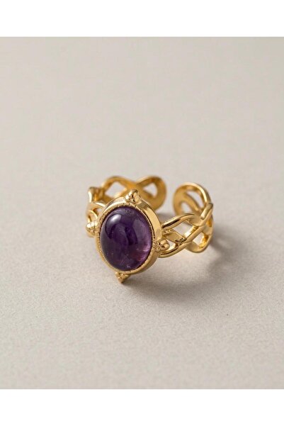 bijoux uniques خاتم نسائي من الفولاذ بحجر طبيعي بتصميم بوهيمي حلزوني (مقاس قا...