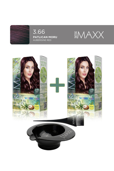 MAXX DELUXE 2'li NaturalBeauty Amonyaksız Set Saç Boyası 3.66 PatlıcanMoru, B...