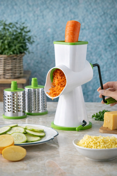 Aşkana yuvanıza aşkla... 3-Head Manual Ergonomic Rondo-Grater Set, Practical Slicer with Replaceable Blades