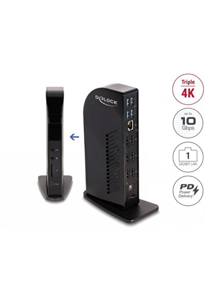 DELOCK Stație de andocare USB tip C cu 3xHDMI/3xDisplayport 4K/Hub USB/LAN/SD...