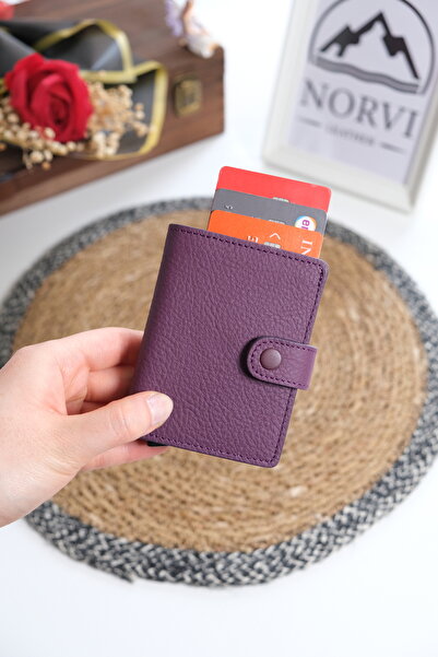 Norvi Leather Genuine Leather Minimal Mechanism Card Holder 1341