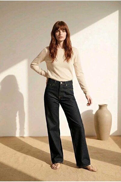 we-rayss Madison Bol Paça Likralı Kadın Pantolon - Koyu Lacivert Jeans Yeni S...
