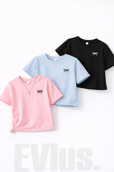 EVIus Children's Ribbon Printed Combed Cotton 3-Piece T-Shirt Set Fun Summer ...