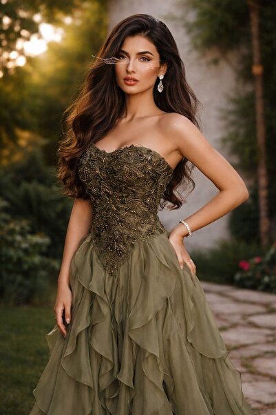 4LINA olive green evening dress