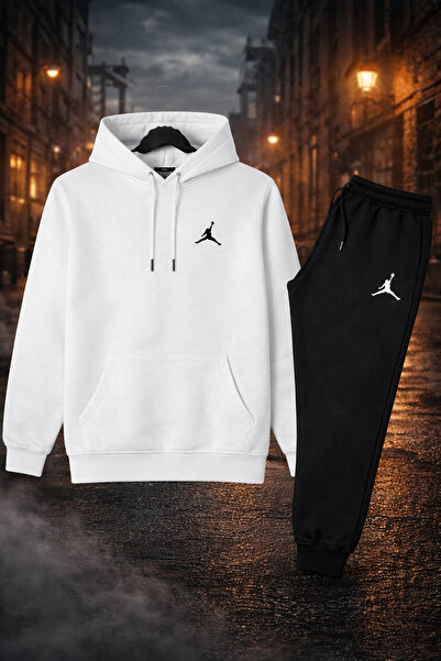 Velkoz 2-Piece Printed Basketball Set (White Sweatshirt/Black Sweatpants)