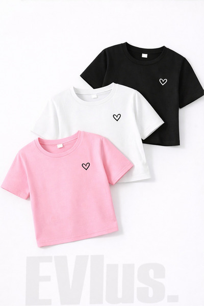 EVIus Children's Heart Printed Combed Cotton 3-Piece T-Shirt Set Fun Summer C...