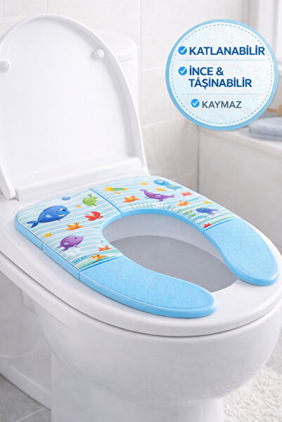 TOYFEST Mavi Katlanabilir Çocuk Klozet Adaptörü Taşınabilir Kaymaz Tuvalet Eğ...