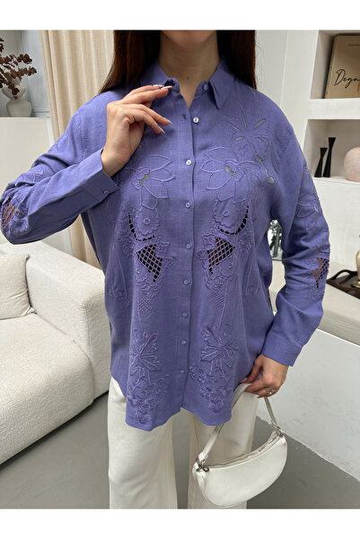 MİA NOURA Women's Front and Sleeves Are Tulle with Embroidery Work