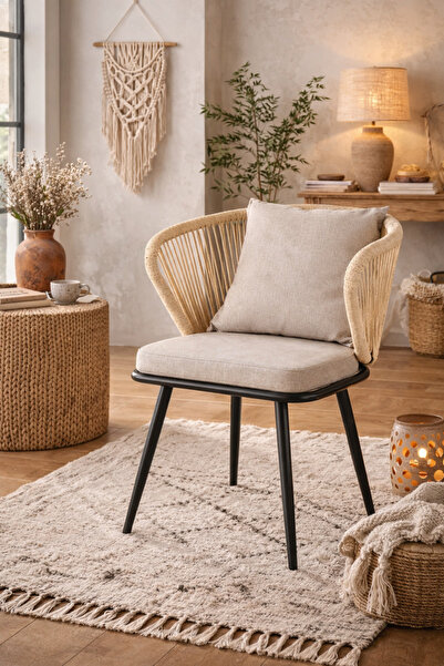 Crestj Modern Stylish Dining Chair Comfortable Cushion & Unique Rope Back Des...