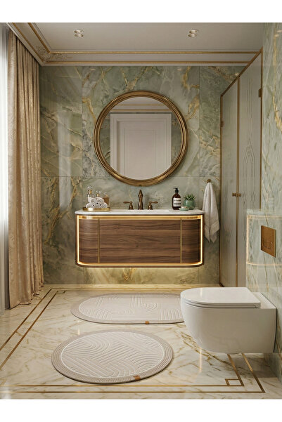 MELENA CARPET Premium Kaymaz Taban Banyo Paspası Jüt Kenar Detaylı Oval Yuvar...