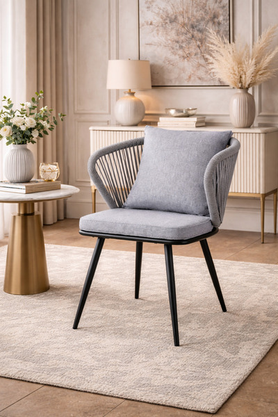 Crestj Modern Stylish Dining Chair Comfortable Cushion & Unique Rope Back Des...