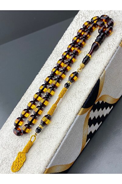Tesbih Store Vernier Model Capsule Cut Burnished Amber Prayer Beads, Men's Gi...