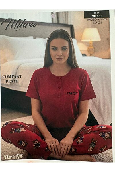 Mihra kadın pamuklu pijama takımı kırmızı
