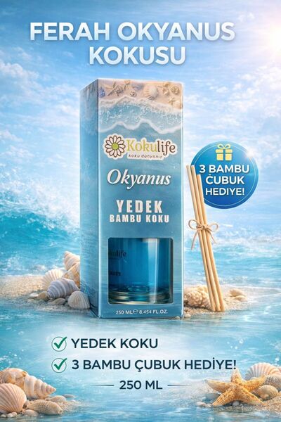 Okyanus Kokulu YEDEK Bambu koku 250 ML 3 Bambu çubuk hediyeli Yüksek Esans kaliteli koku