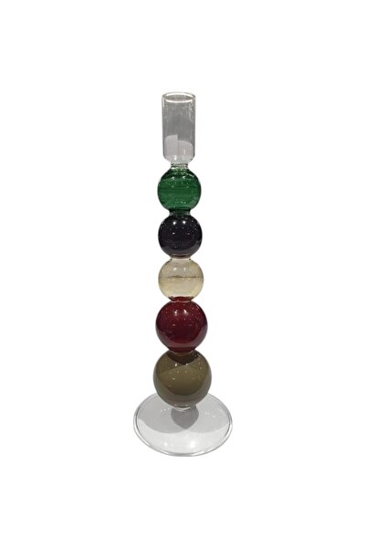 B&D Decorative Glass Candle Holder, 20cm Height, Multi-Coloured Stacked Spher...