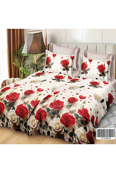 Patul Satin Cotton Linen with 2 Sides, Double Bed, Sulphur, 7 Pieces