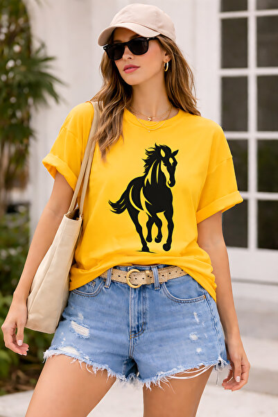 ArtYus Μπλουζάκι Unisex Oversize με στάμπα με φιγούρα αλόγου – Βαμβακερό T-Sh...