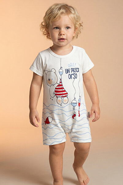 Tuabella %100 Pamuk Erkek Bebek Çocuk Desenli Yazlık Kısa Tulum