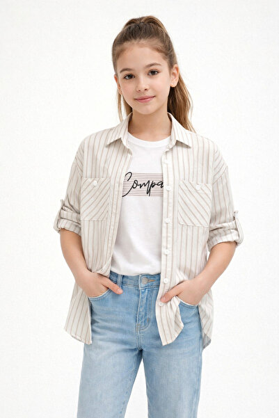BUKEM 41503-26 Νεανικό μπλουζάκι για κορίτσια με ριγέ πουκάμισο και στάμπα, κ...