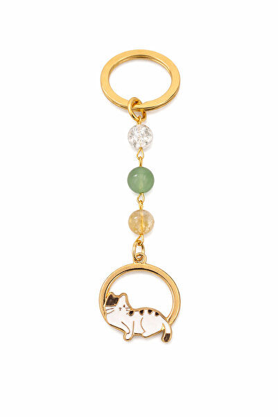 Sunshe Atelier Natural Stone Gold Keychain/Bag Ornament with Cat Figure (Citr...