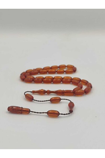 ALTUNTAŞ Artisanally Crafted Orange Fire Amber Praying Beads 7 * 11 mm with C...