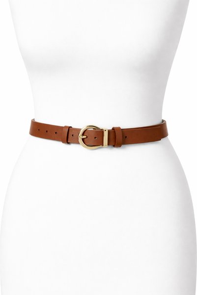 kemer krallığı Women's Tan Thin Belt Milano Gold Buckle Stylish Design