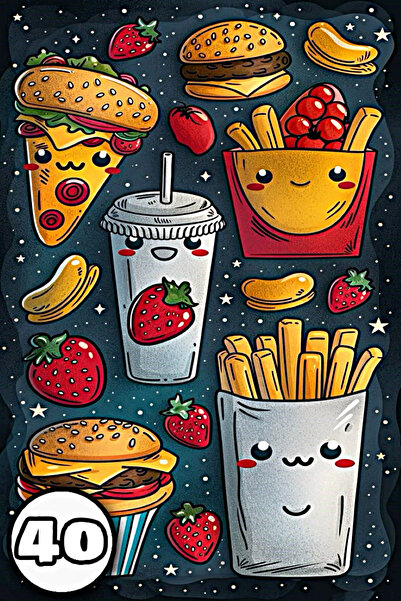 COZY Coloring Book - 40 illustrations - Cute Foods, A4