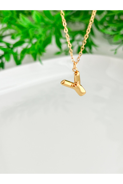 ALEYKA Stainless Steel Thin Elegant Chain Mini Balloon Letter Necklace (Y)