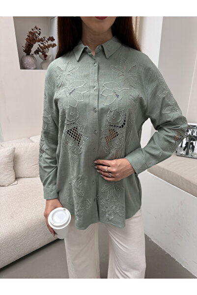 MİA NOURA Women's Front and Sleeves Are Tulle with Embroidery Work