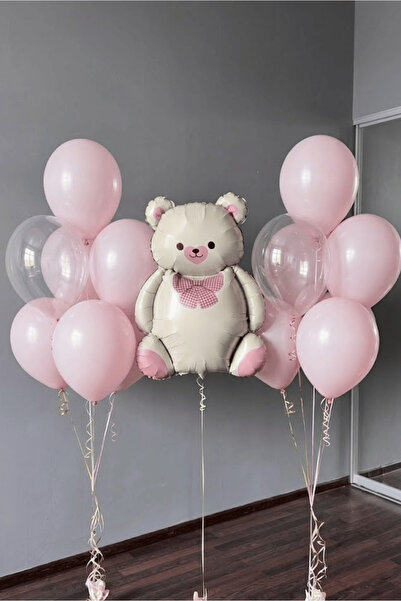 Bunloon مجموعة بالونات على شكل دمية دب لتزيين حفلات أعياد الميلاد باللون الوردي