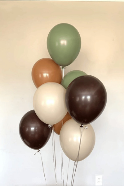 Bunloon Kahverengi Kum Beyaz Karamel Küf Yeşili Balon Seti Doğum Günü Parti S...