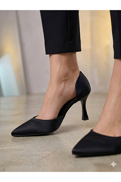 Ozzo Woman Γυναικείο στιλέτο με ανοιχτό τακούνι, μαύρο σατέν