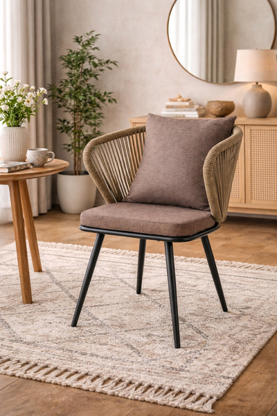 Crestj Modern Stylish Dining Chair Comfortable Cushion & Unique Rope Back Des...